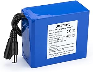 NASTIMA DC12V Batterie Lithium-ION Rechargeable 5200mAh + 5,5 x 2,1 mm DC Alimentation Fiche vers Femelle